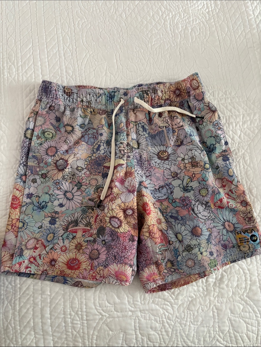 RVCA Pastel Floral Drawstring Swim Trunks